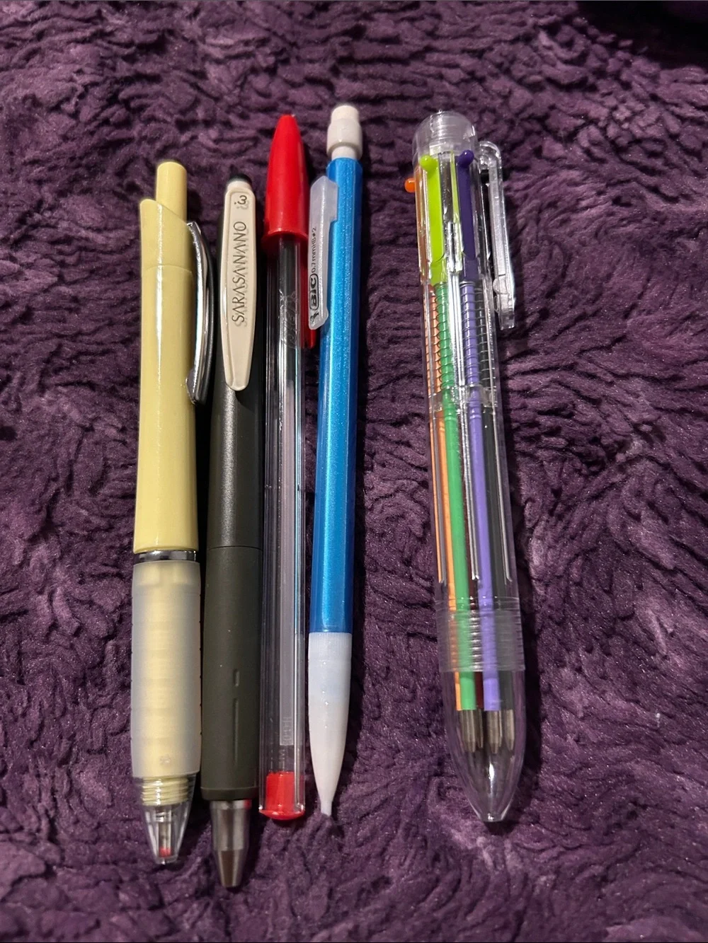 Set of Assorted Multicolor Pens - Yellow, Black, Blue, Red, Clear